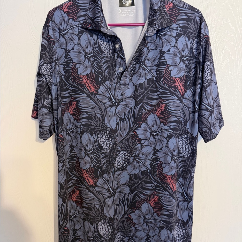 Waggle Men's Floral Patterned Shirt - Black and Gray